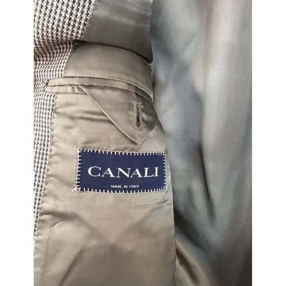Mens Canali Blazer Silk Wool 42L Italy Jacket Sport Coat Tan Micro Check Texture Suits